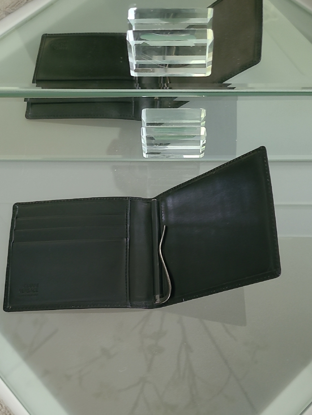 GIANNI VERSACE MEN'S MONEY CLIP 100 ITALIAN LEATHER, MADE IN ITALY